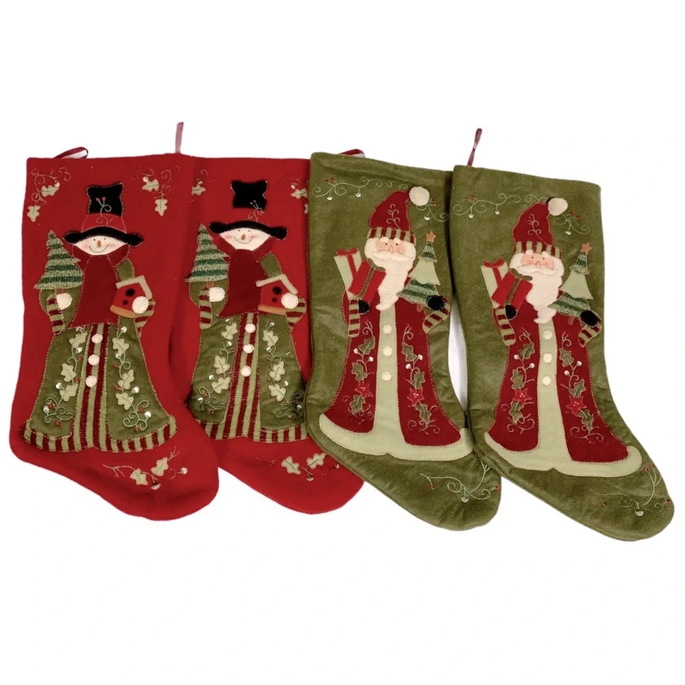 Christmas Stockings of 4 Handmade Stitching Looking Style Sz 8”x17” - Picture 1 of 8